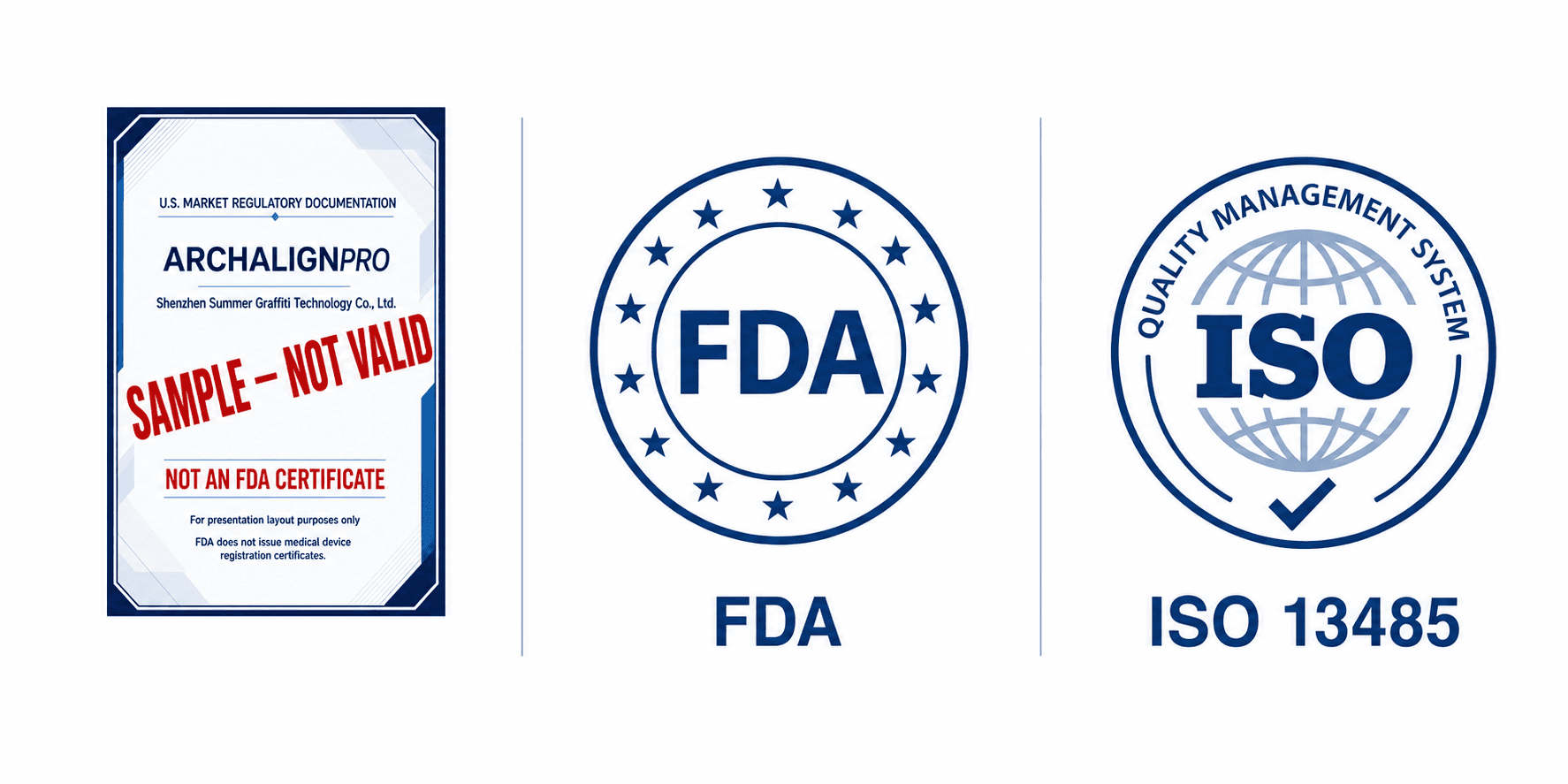 ArchAlignPro regulatory documentation sample, FDA and ISO 13485 certifications